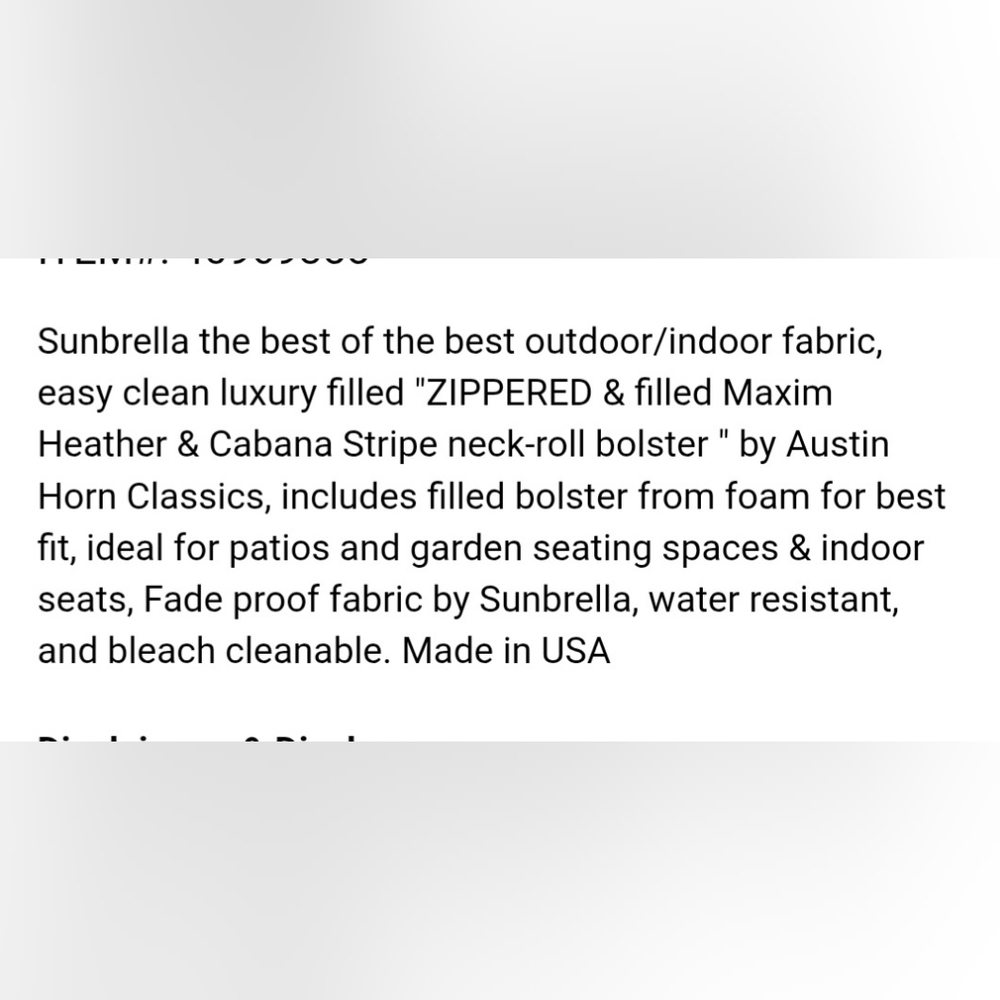 New Outdoor Sunbrella Neck Roll Bolster Pillow Water Resistant Blue & White - Picture 15 of 16